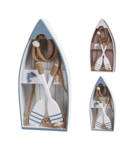 Varkë dekorative, dru, blu/e bardhë, 18x8x40 cm