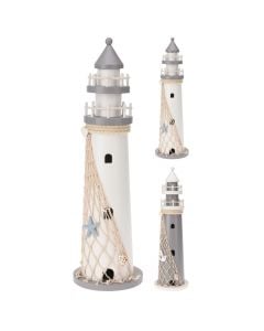 Decorative lighthouse, wooden, blue/white, 11x37 cm