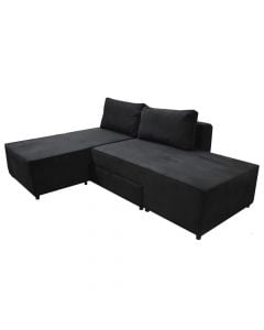 Corner sofa, Armada, metal frame, textile upholstery, black, cushion included, 100x290xH165 cm, bed: 166x212 cm