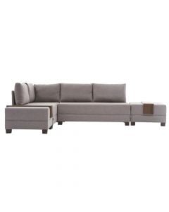 Corner sofa, Fly, left, wooden frame, textile upholstery, plastic legs, bed opsion, cream, 285x80x75 cm
