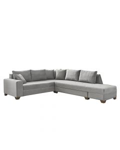 Corner sofa, Esse, right, ahu frame, textile upholstery, plastic legs, bed opsion, light grey, 280x80x70 cm