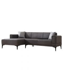 Corner sofa, Horizon, left, ahu frame, textile upholstery, plastic legs, anthracite, 250x140x77 cm