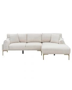 Corner sofa, Leo, right, metal frame, textile upholstery, metal legs, cream, 255x150x85 cm
