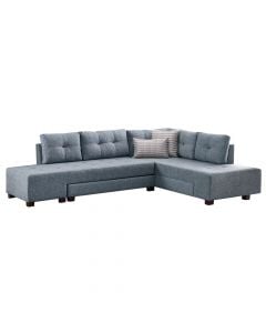 Corner sofa, Manama, right, wooden frame, textile upholstery, plastic legs, bed opsion, blue