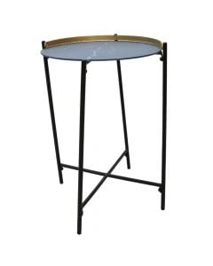 Tavolinë mesi, syprinë xham i temperuar 5mm, strukturë metali, e zezë, Ø40xH60 cm