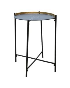 Tavolinë mesi, syprinë xham i temperuar 5mm, strukturë metali, e zezë, Ø40xH60 cm