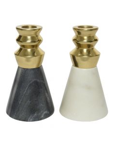 Candle holder, marble/metal, assorted, 4x7.5xH13.5 cm
