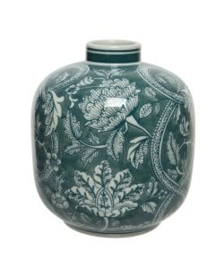 Decorative vase, porcelain, white/green, Ø16xH18 cm