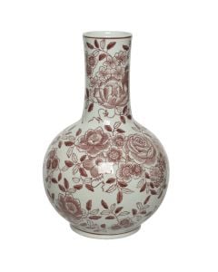 Decorative vase, porcelain, white/red, Ø21xH35 cm