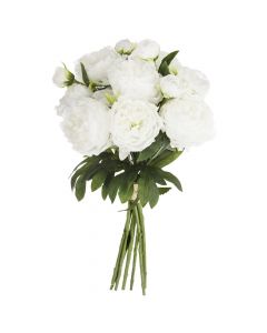 Lule artificiale, Peony, 13 copë buqetë, Pvc/polietilen, e bardhë, 29x29xH51cm