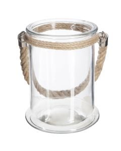 Candle holder, glass/jute, transparent, 12.5xH17cm