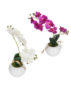 Lule artificiale, Orkide, në vazo, poliester/polietilen/metal, shumëngjyrësh, 20x20xH26cm