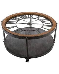 Tavolinë mesi, Chrono, me rrota, xham/metal/dru bredhi, kafe /e zezë, 95xH47cm