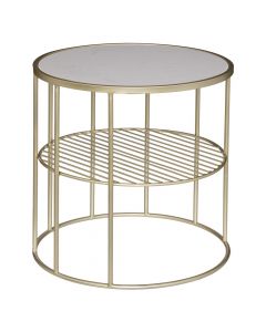 Tavolinë mesi, Owen, rrethore, metal/mermer, flori/e bardhë, 45x44xH44cm