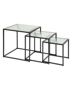 Tavolinë anësore, Aldir, metal/xham, e zezë, 50x50xH50cm