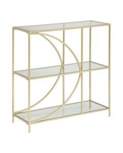 Multifunctional shelf, Artif, with 3 levels, metal/glass, gold, 31x81xH87 cm