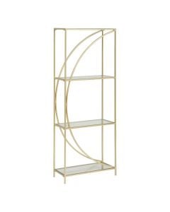 Multifunctional shelf, Artif, with 3 levels, metal/glass, gold, 56x25xH151 cm