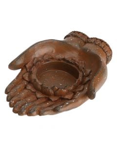 Candle holder, polystone, brown, 14.3x10.2xH2.5 cm