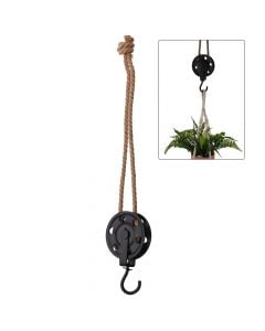 Decoration pulley, metal/rope, black/natural, 56 cm