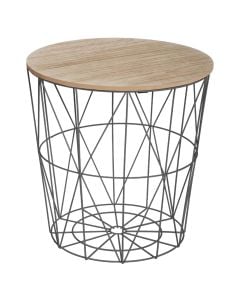 Tavolinë këndi, Kumi, metalike/dru, e zezë/natyrale, Ø39.5xH41 cm