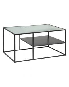 Tavolinë mesi, Adlir, metal/xham i temperuar, e zezë, 90x60xH45 cm