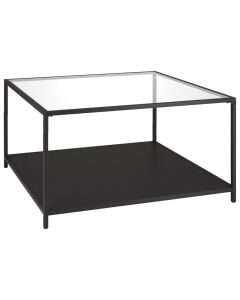 Tavolinë mesi, Huud, strukturë metali, syprinë xhami, e zezë, 80x80xH42 cm