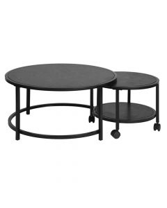 Tavolinë mesi, Neka, set 2 copë, strukturë metali, syprinë melaminë, e zezë, S-50x50xH36 cm; M-80x80xH40 cm