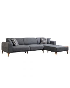 Corner sofa, Fashion, right, textile upholstery, wooden legs, grey, 300x85xH90 cm; 185x85xH90 cm