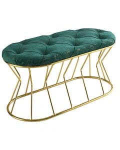 Bench, Vase, metal frame, seat with sponge and polyester fabric, gold/green, 90x45xH46 cm