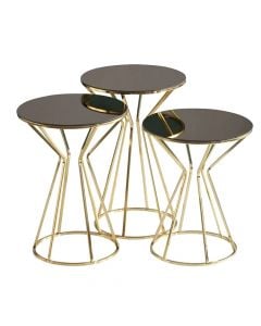 Coffee table, Vase, 3 pieces, metal/glass, gold, 40x40xH61 cm; 40x40xH57 cm; 40x40xH53 cm