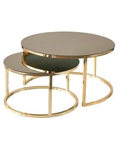 Coffee table, Nil, 2 pieces, metal/glass, gold, 80x80xH42 cm; 60x60xH35 cm