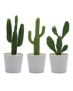 Artificial flower, set 3 pieces, in pot, plastic, green/grey, 16 cm