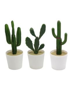 Lule artificiale, set 3 copë, në vazo, plastike, jeshile/e bardhë, 16 cm