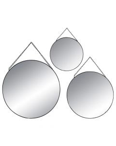 Decorative mirror, set 3 pieces, metal/glass, black, Ø20 cm; Ø24 cm; Ø29 cm