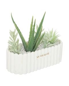 Lule artificiale, Rivi, në vazo qeramike, plastike, jeshile/e bardhë, 35x12xH15 cm