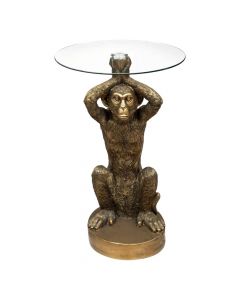 Side table, Monkey, resin/glass, gold, D40xH50 cm