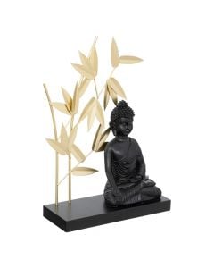 Objekt dekorativ, Buddha, druri/polirezinë, e zezë/floriri, 21x8xH32 cm