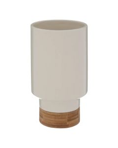 Vazo dekorative, qeramike/bambu, e bardhë/natyrale, 10x10xH18 cm