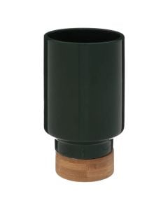 Decorative vase, ceramic/bamboo, black/natural, 10x10xH18 cm