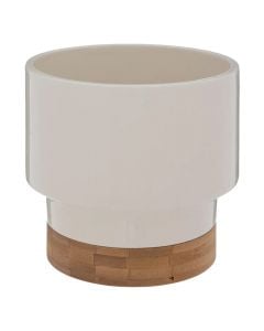 Vazo dekorative, qeramike/bambu, e bardhë/natyrale, 15x15xH16 cm