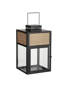 Decorative lantern, Saga, metal/wooden, black/brown, 21x20xH35 cm