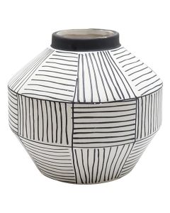 Vazo dekorative, qeramikë, e bardhë/e zezë, 18x18x16 cm