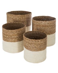 Shportë magazinimi, set 4 copë, jute, kafe/e bardhë, Ø18xH18cm; Ø21xH21 cm; Ø24xH24 cm; Ø27xH27 cm