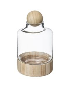 Decorative vase, glass/wood, brown/transparent, Ø16xH29 cm