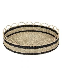 Decorative tray, Jada, straw, natural/black, Ø35xH7 cm