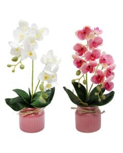 Lule artificiale, në vazo, plastike, e bardhë/çiklamin, 10x38 cm
