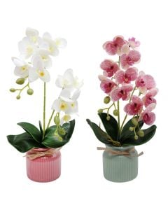 Artificial flower, in pot, plastic, white/cyclamen, 10x38 cm