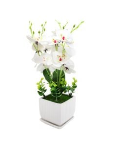 Lule artificiale, në vazo, plastike, e bardhë, 11x38 cm