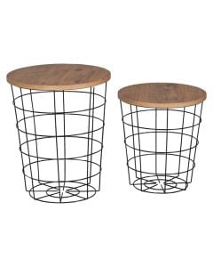 Side table, Weblony, set 2 pieces, metal, black, Ø40xH43 cm; Ø45xH54 cm