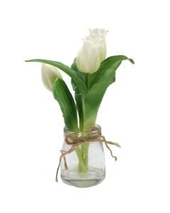 Artificial flower, Tulips, plastic, white, 22 cm